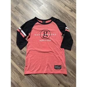 Garth Brooks Shirt Women's Medium Red Black World Tour Tee 3/4 Sleeve Country